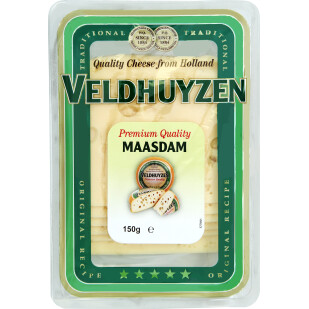 Сыр Veldhuyzen Kaas Маасдам 45% кор/мол нарезка, 150г (8717389105678)