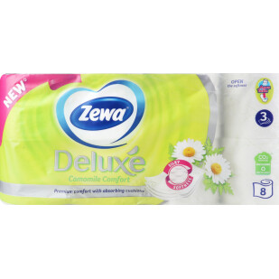 Папір туалетний Zewa Deluxe White ромашка 3-шаровий, 8шт (7322541171708)