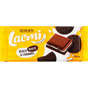 Шоколад молочний Roshen Lacmi Black-White&Caramel, 100г (4823077633218)