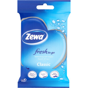 Серветки вологі Zewa Moist Fresh-To-Go Classic, 10шт/уп (7322540883657)