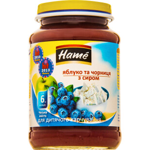 Пюре Hame Яблоко и черника с творогом, 190г (8595139702793)