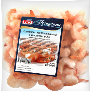 Креветки VICI Королевские очищененные с хвостом в/м 41/50, 500г (4770190054294)