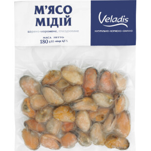 Мидии Veladis варено-мороженые очищенные в/у, 400г (4823097901632)