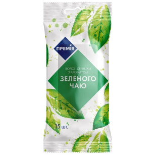 Салфетки влажные Премія Зеленый чай, 15шт/уп (4823096403304)