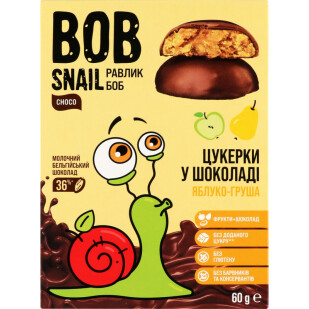 Цукерки Bob Snail яблучно-грушеві з бельгійським молочним шоколадом, 60г (4820219341604)