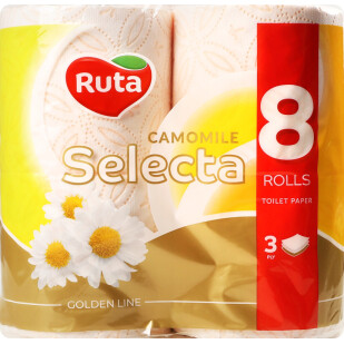 Папір туалетний Ruta Selecta з ароматом ромашки 3-шаровий, 8шт/уп (4820023744790)