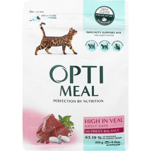 Корм для котов Optimeal с высоким содержанием телятины сухой, 200г (4820215360173)