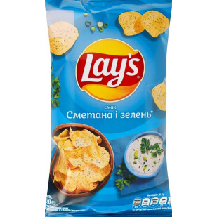 Чипси Lay's картопляні зі смаком сметани та зелені, 60г (4823063125239)