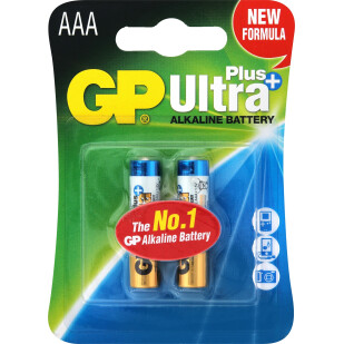 Батарейки GP Ultra + Alkaline AAA LR03, 2шт/уп (4891199100307)