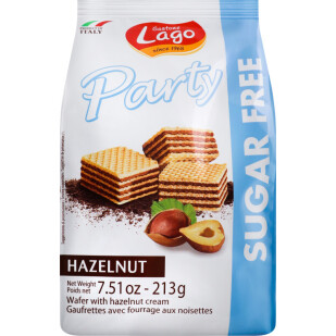 Вафли Gastone Lago с начинкой со вкусом фундука без сахара, 213г (8004800002464)