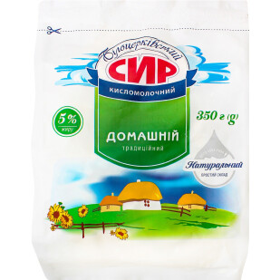 Сир кисломолочний Білоцерківський Домашній 5% пакет, 350г (4820019493060)