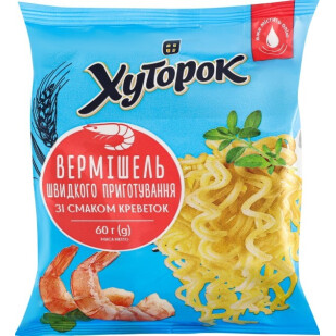 Вермишель Хуторок со вкусом креветок, 60г (4823124601993)