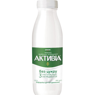 Біфідойогурт Активіа натуральний питний 1,5%, 290г (4820109927611)