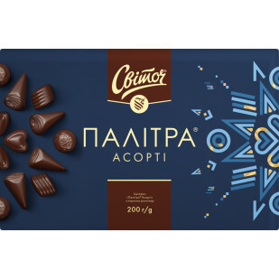 Конфеты Світоч Палитра Ассорти в темном шоколаде, 200г (4823000919471)