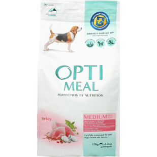 Корм для собак Optimeal средних пород с индейки сухой, 1,5кг (4820083905407)