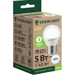 Лампа светодиодная Enerlight G45 5Вт 4100K E27, шт (4823093500280)