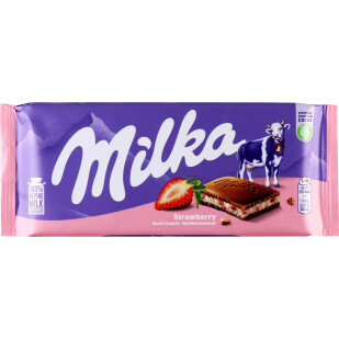 Шоколад молочный Milka с клубничой начинкой, 100г (7622200007332)