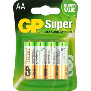 Батарейки GP SUPER ALKALINE 1.5V LR6 AA, 4шт/уп (4891199000034)