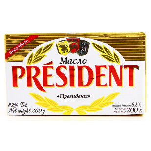 Масло кислосливочное President 82%, 200г (3228022910023)