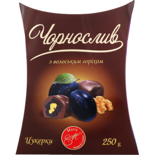 Цукерки Марія Чорнослив з волоським горіхом в шоколаді, 250г (4820141650355)