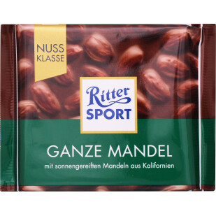 Шоколад молочний Ritter Sport з цільним мигдалем, 100г (4000417703002)