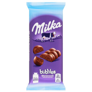 Шоколад молочный Milka Bubbles пористый, 80г (7622300789114)
