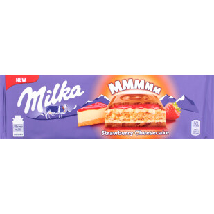 Шоколад молочный Milka Strawberry Cheesecake, 300г (7622210679376)