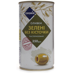 Оливки Премія зелені без кісточки, 350г (4823096401607)