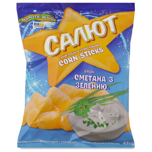 Кукурузные палочки Золоте Зерно Салют со сметаной и зеленью, 45г (4820017291910)