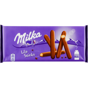 Печиво Milka Lila Sticks в молочному шоколаді, 112г (7622201137632)