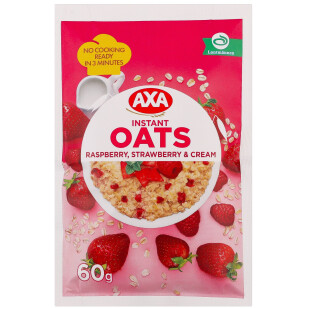 Каша вівсяна Axa з малиною, полуницею та вершками миттєвого приготування, 60г (4820237693563)