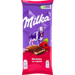 Шоколад молочный Milka малина и крем, 90г (7622201825133)