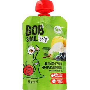 Пюре Bob Snail Baby яблуко-груша-чорна смородина, 90г (4820219343820)