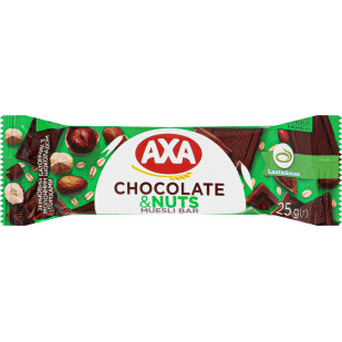 Батончик АХА зерновий з шоколадом та горіхами, 25г (4820008125675)