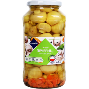 Грибы Премія Шампиньоны маринованные целые, 675г (4823096418469)