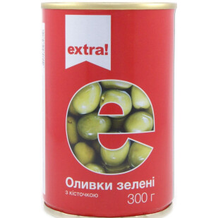 Оливки Extra! зеленые с косточкой, 300г (4824034034710)