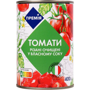 Томати Премія різані очищені у власному соку, 400г (4823096401249)