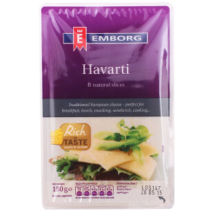 Сыр Emborg Хаварти нарезанный 55%, 150г (5704025008960)