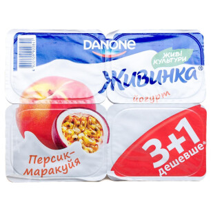 Йогурт Живинка персик-маракуйя молочный 1,5%, 4*115г (4820109920841)