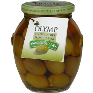 Оливки Olymp грецькі зелені без кісточок, 370мл (5201409801990)