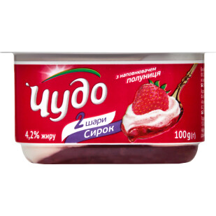 Творожок Чудо взбитый с клубникой 4,2% стакан, 100г (4823061319968)