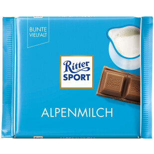 Шоколад молочний Ritter Sport з альпійським молоком, 100г (4000417018007)
