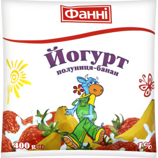 Йогурт Фанні полуниця-банан 1% пакет, 400г (4823065713342)
