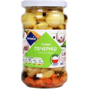 Грибы Премія Шампиньоны маринованные целые, 280г (4823096418445)