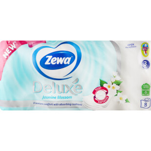 Бумага туалетная Zewa Deluxe Жасмин 3-слойная, 8шт (7322541171753)