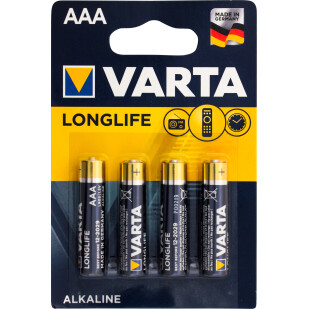 Батарейка алкалиновая Varta Longlaif extra micro AAA, 4шт/уп (4008496525072)