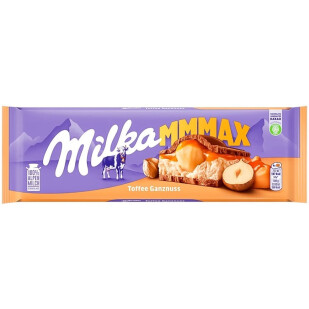 Шоколад Milka з цільним лісовим горіхом та карамеллю, 300г (7622300313357)