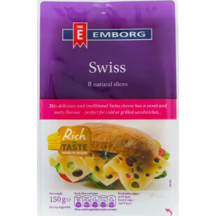 Сыр Emborg Швейцарский нарезанный 45%, 150г (5704025025745)