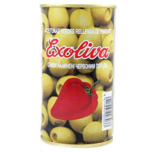 Оливки Exoliva фаршированные красным перцем, 370мл (8411995025862)