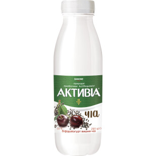 Біфідойогурт Активіа Вишня-чіа 1,5% пляшка, 290г (4820052668531)